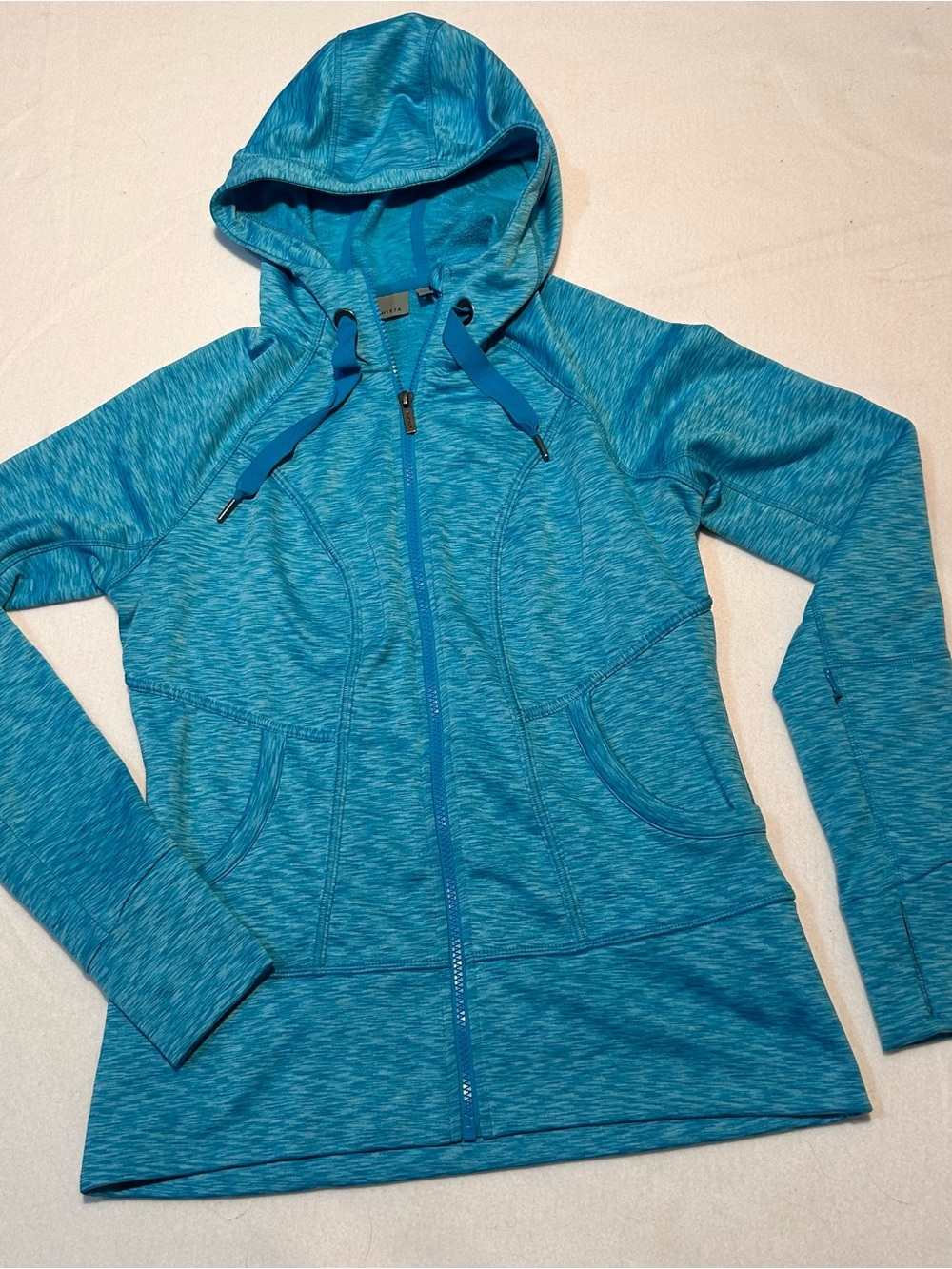 Athleta Space Dye Strength Hoodie 2 Full Zip Jacket Blue Teal Size Medium